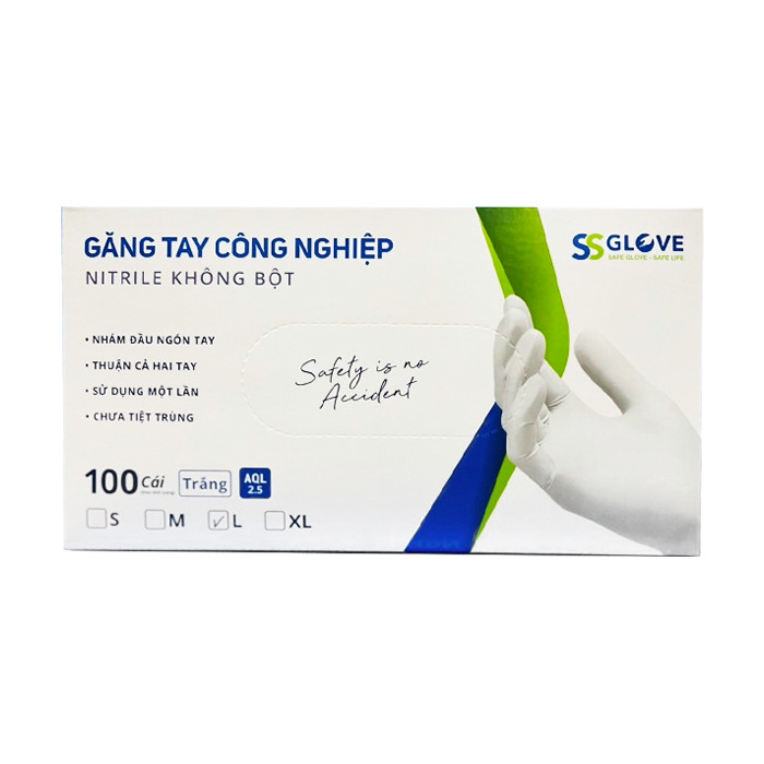 Găng Tay Công Nghiệp Không Bột Màu Trắng SSG Nitrile Size M (100 Cái/ Hộp)