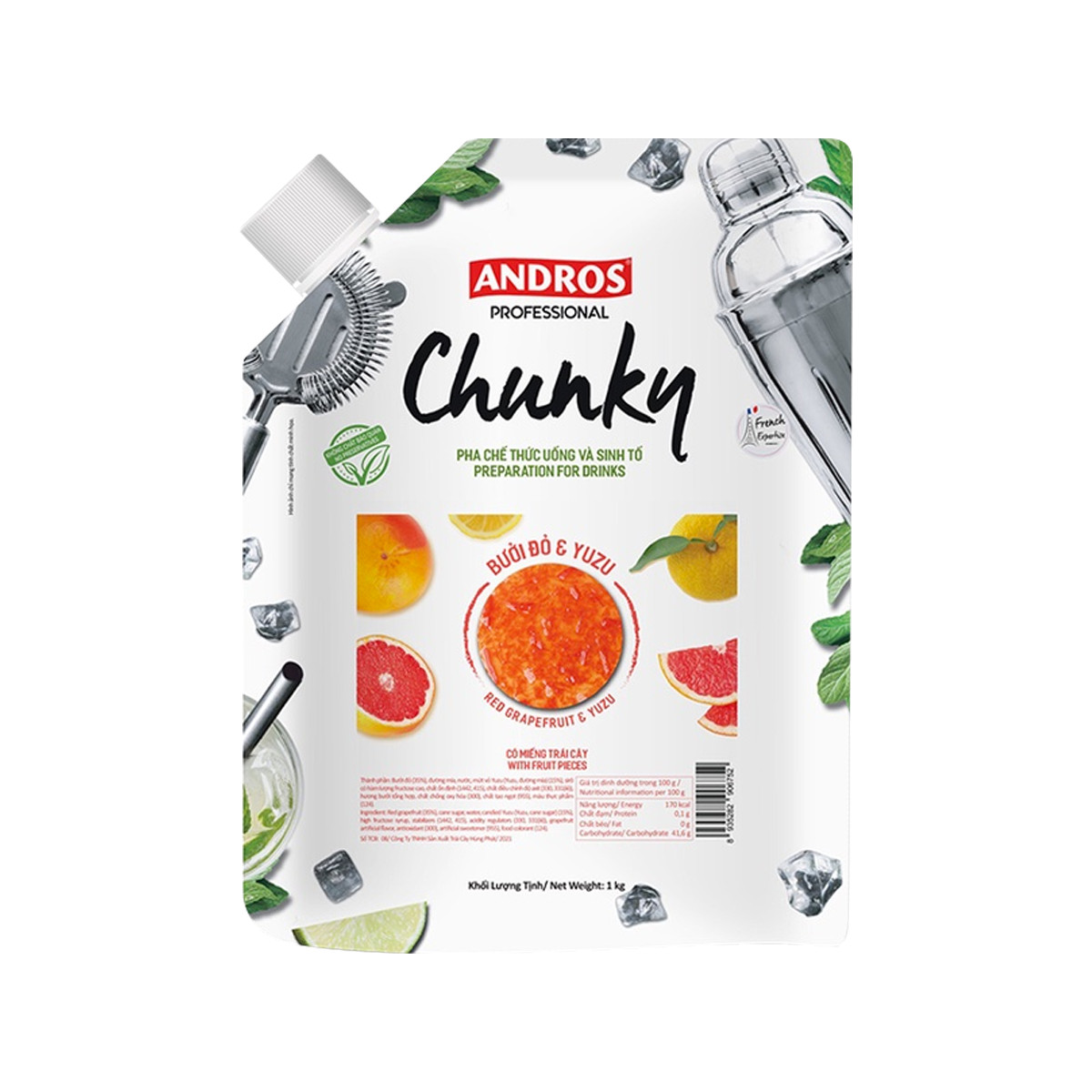 Mứt Andros Chunky Bưởi Đỏ Yuzu Túi 1kg