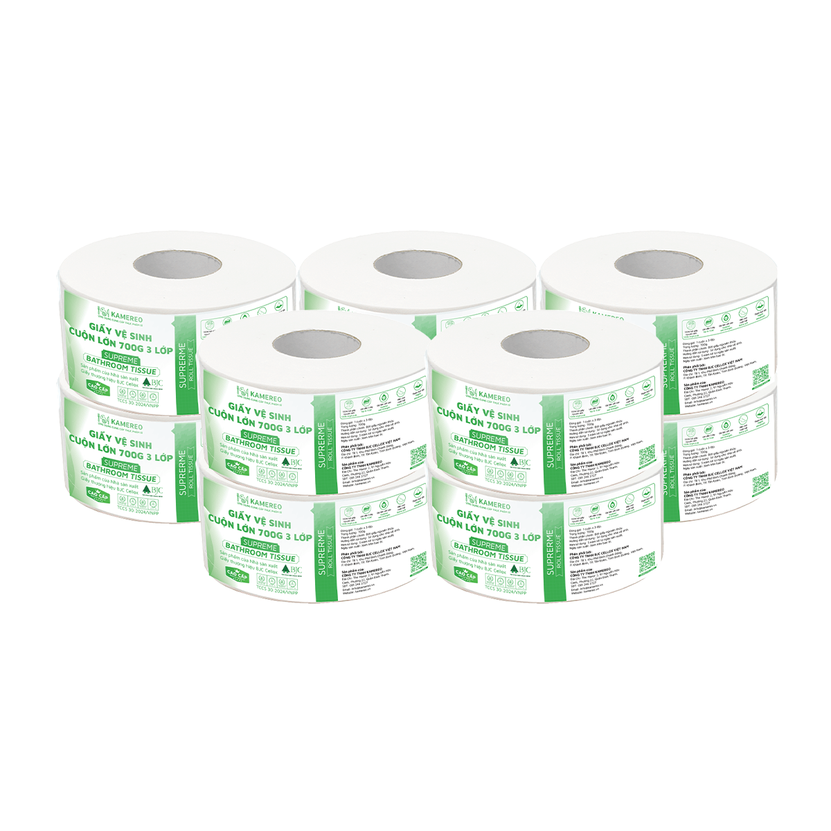 [Thùng] Giấy Vệ Sinh Cuộn Lớn Cao Cấp Kamereo (3 Lớp) 700g x 10 Cuộn