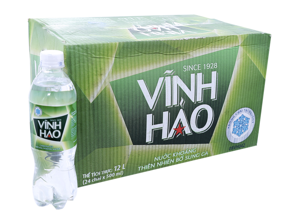 [Thùng] Nước Khoáng Vĩnh Hảo Có Ga PET 500ml x 24 Chai