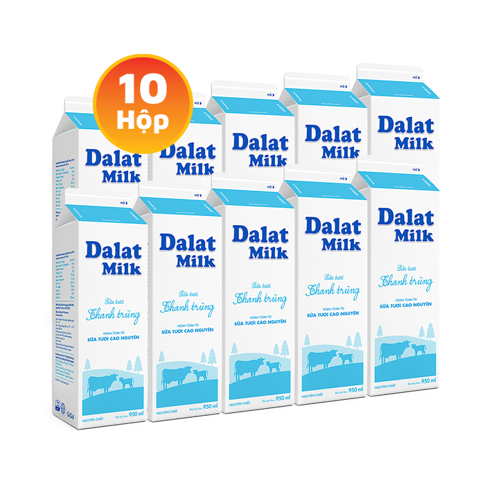 Dalat Milk Pasteurized Fresh Milk 950ml x 10 Boxes