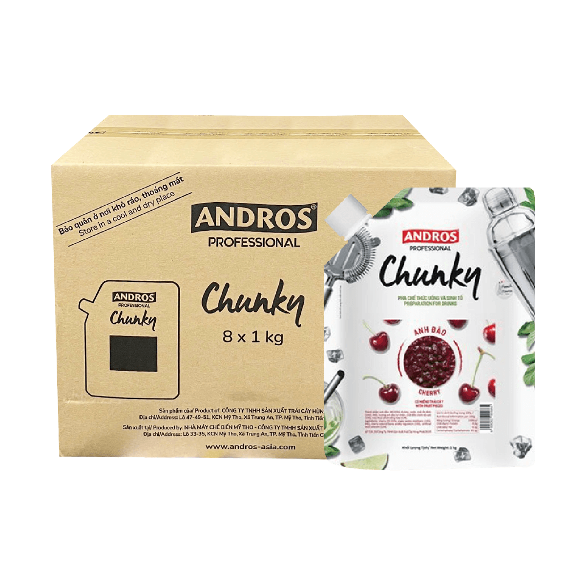 [Thùng] Mứt Andros Chunky Anh Đào Túi 1kg x 8 Gói