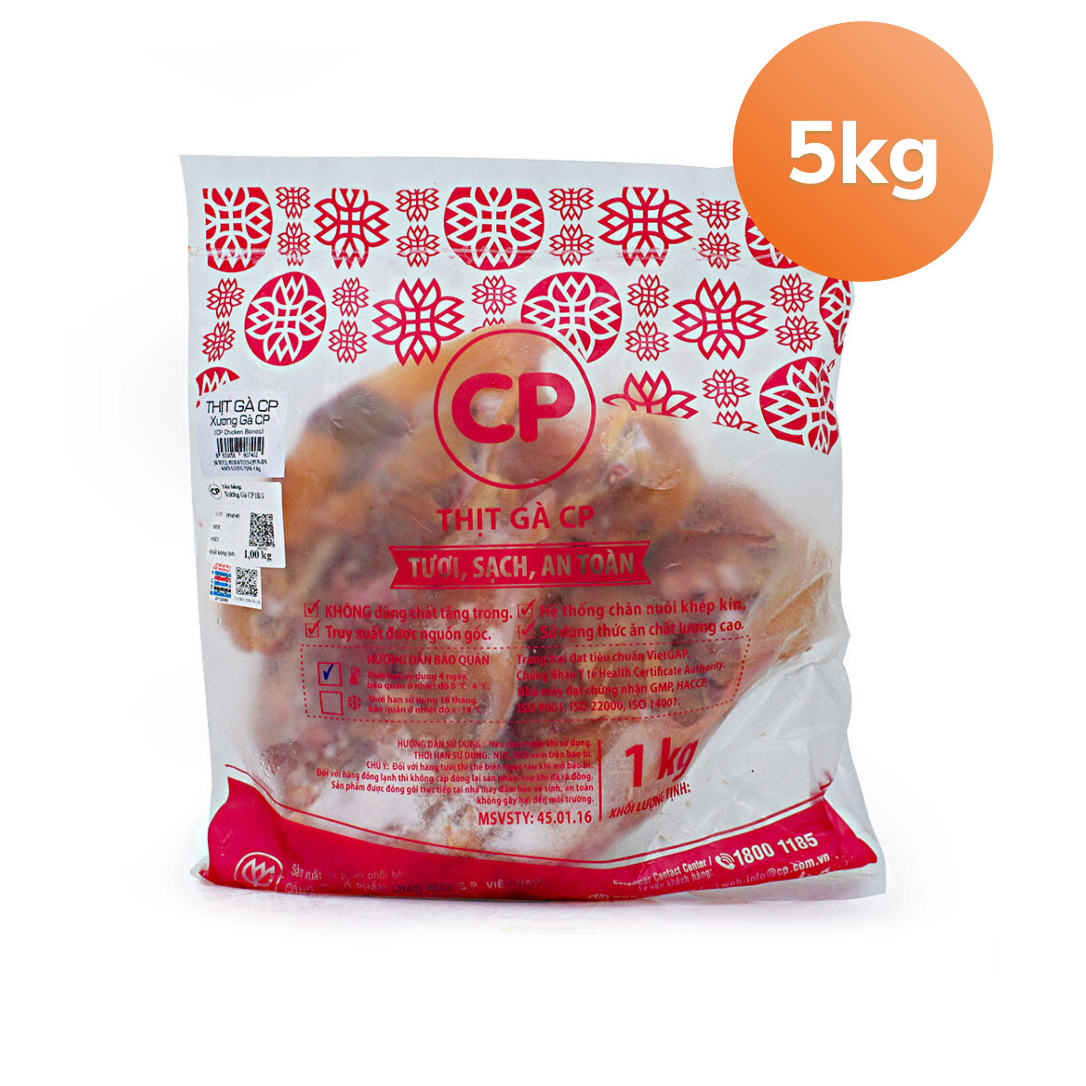 Xương Gà Đông Lạnh CP Gói 1kg x 5 Gói (5kg)