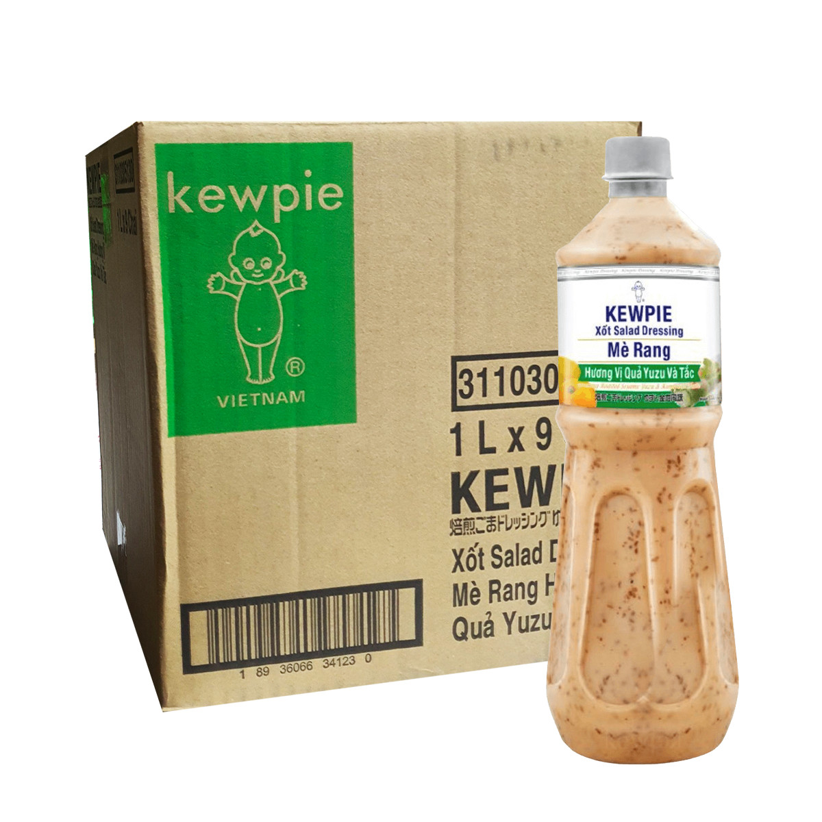 [Thùng] Nước Xốt Mè Rang Hương Vị Quả Yuzu Và Tắc Kewpie 1L x 9 Chai