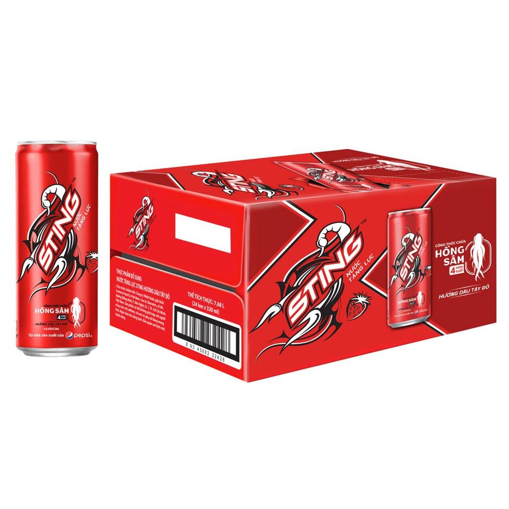 [Thùng] Nước Tăng Lực Sting Dâu Lon 320ml x 24 Lon