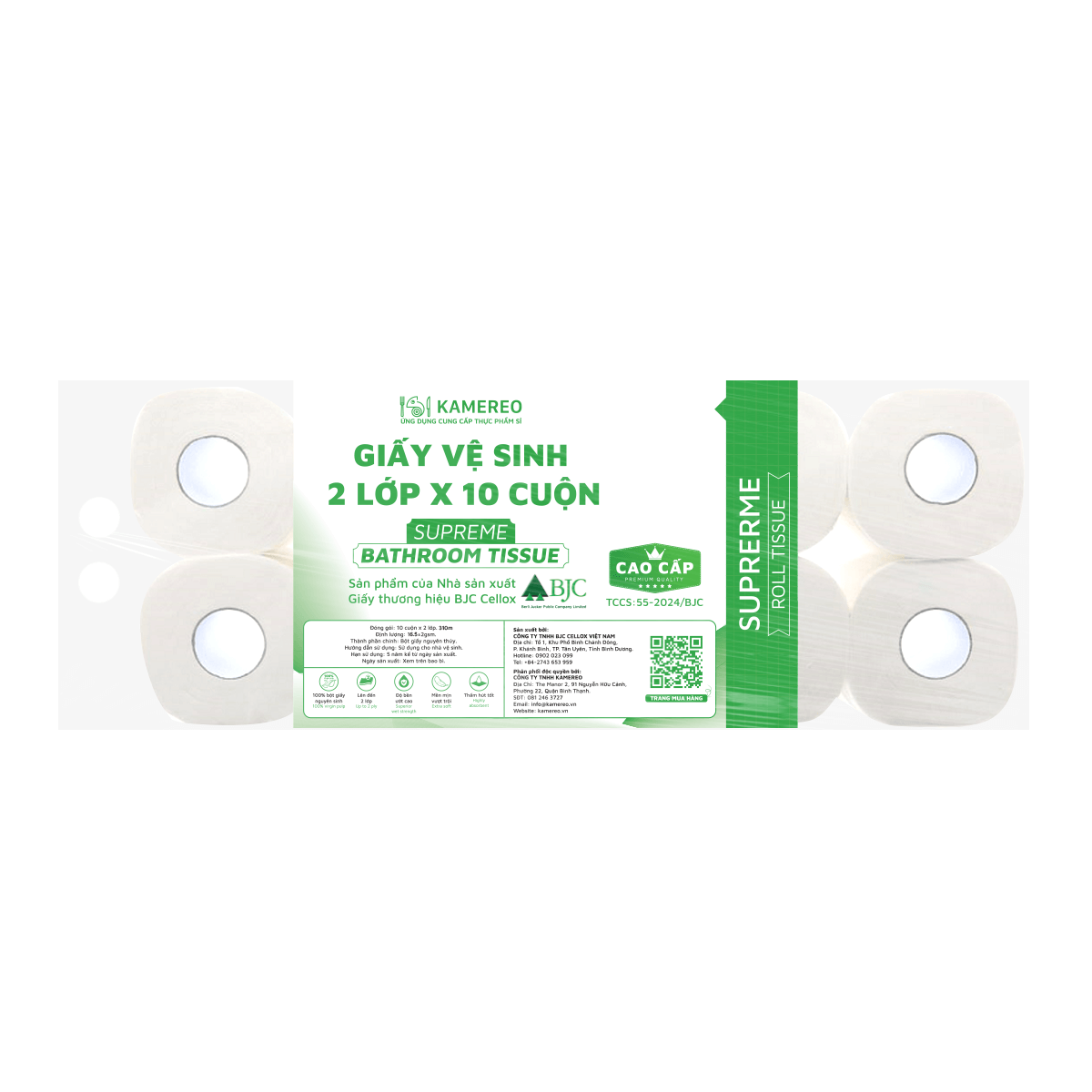 Khăn Giấy Vệ Sinh Cao Cấp Kamereo (2 Lớp) 10 Cuộn