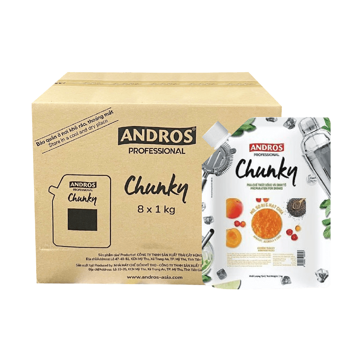 [Thùng] Mứt Andros Chunky Mơ, Sơ Ri Và Hạt Chia Túi 1kg x 8 Gói