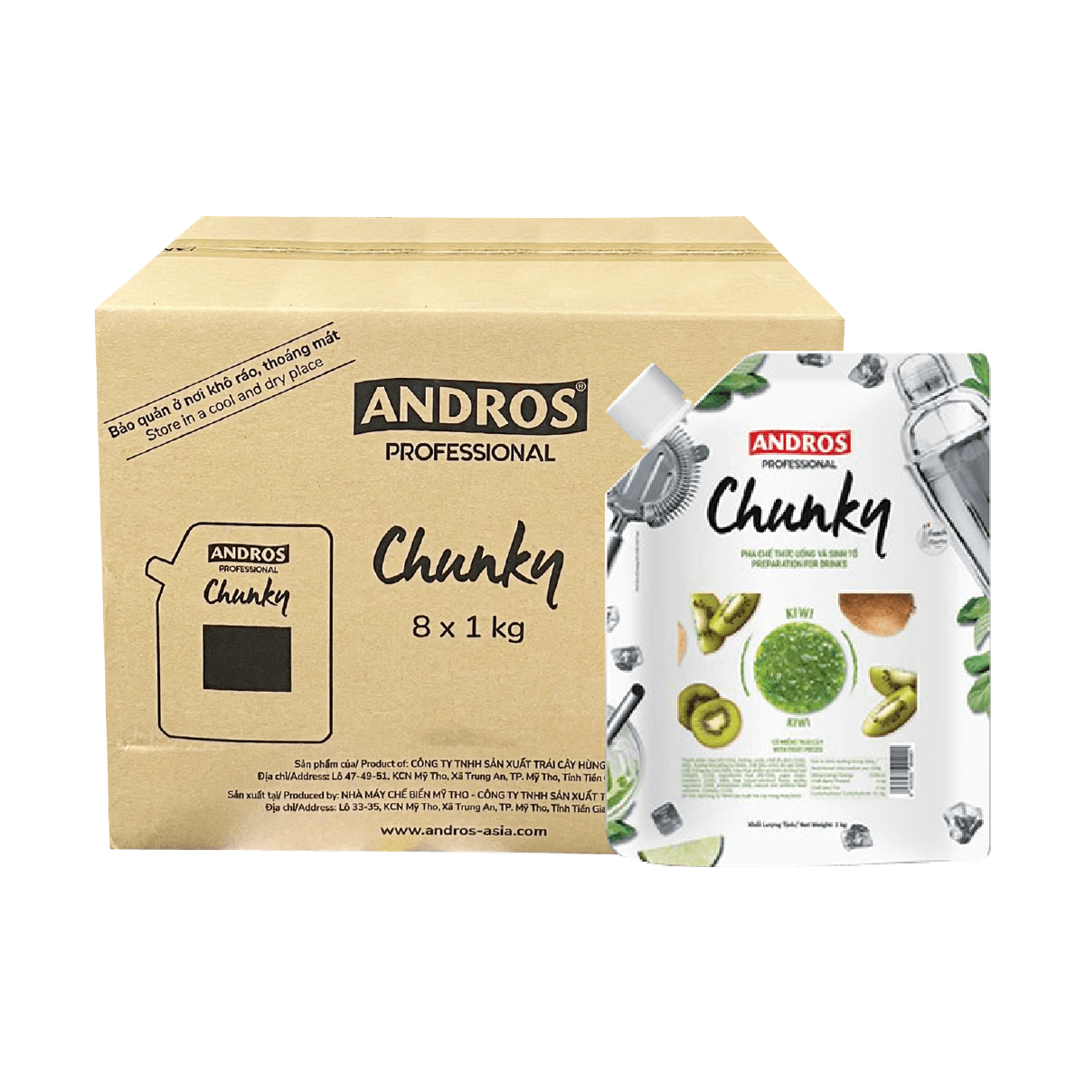 [Thùng] Mứt Andros Chunky Kiwi Túi 1kg x 8 Gói