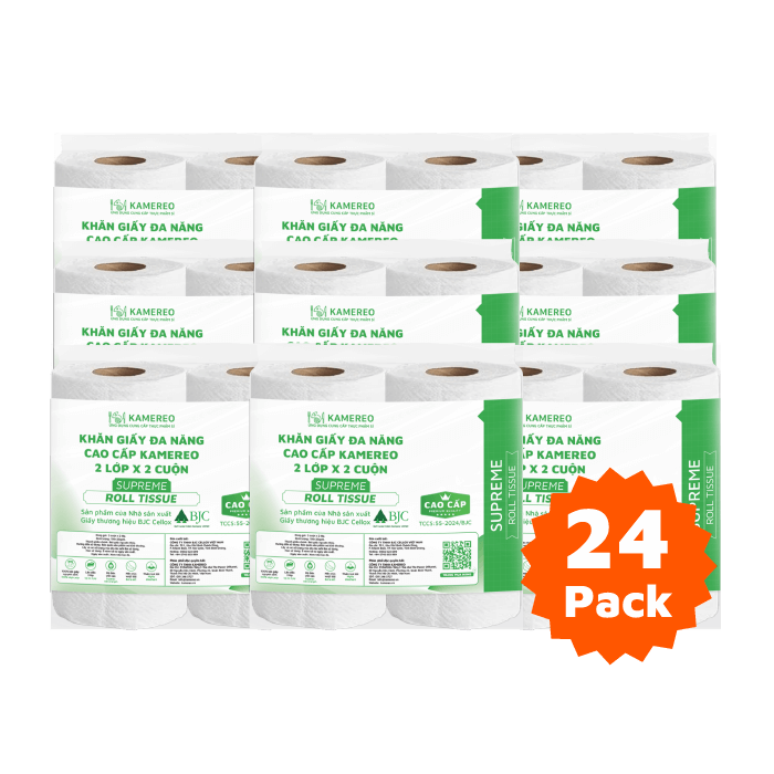 [Thùng] Khăn Giấy Bếp Đa Năng Cao Cấp Kamereo (2 Lớp) 2 Cuộn x 24 Gói