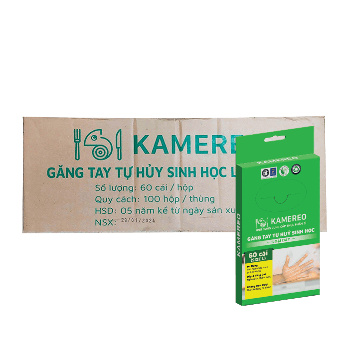 [Thùng] Găng Tay Tự Hủy Sinh Học Kamereo Size L Loại Dày (60 Cái/ Hộp) x 100 Hộp