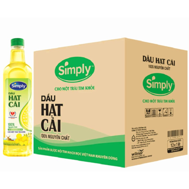 [Thùng] Dầu Hạt Cải Simply 1L x 12 Chai