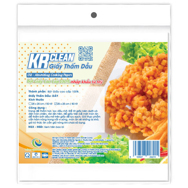 Giấy Thấm Dầu Dày KR Clean 25 x 25cm x 80 Tờ