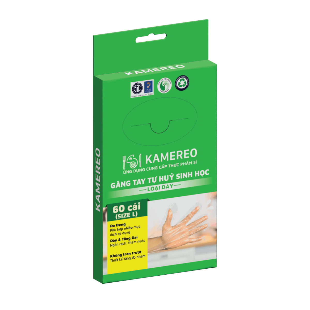 Găng Tay Tự Hủy Sinh Học Kamereo Size L Loại Dày (60 Cái/ Hộp)