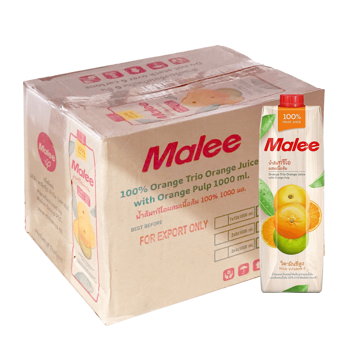 [Carton] Malee 100% Orange Trio Orange Juice with Orange Pulp 1L x 12 Boxes