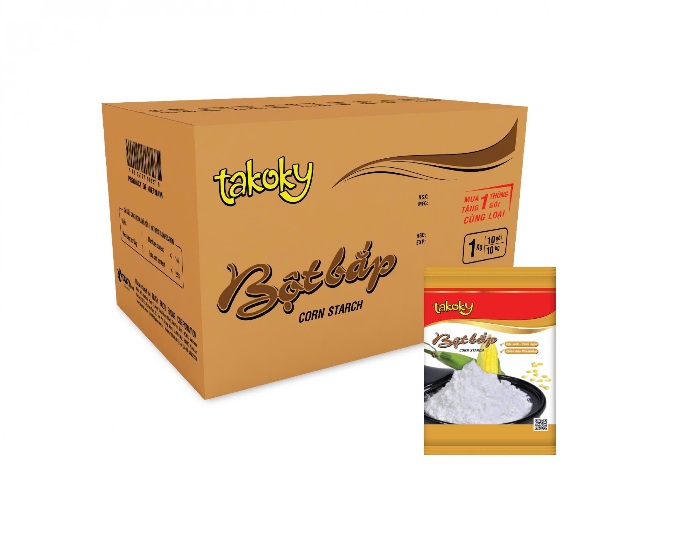 [Thùng] Bột Bắp Takoky 1kg x 10 Gói