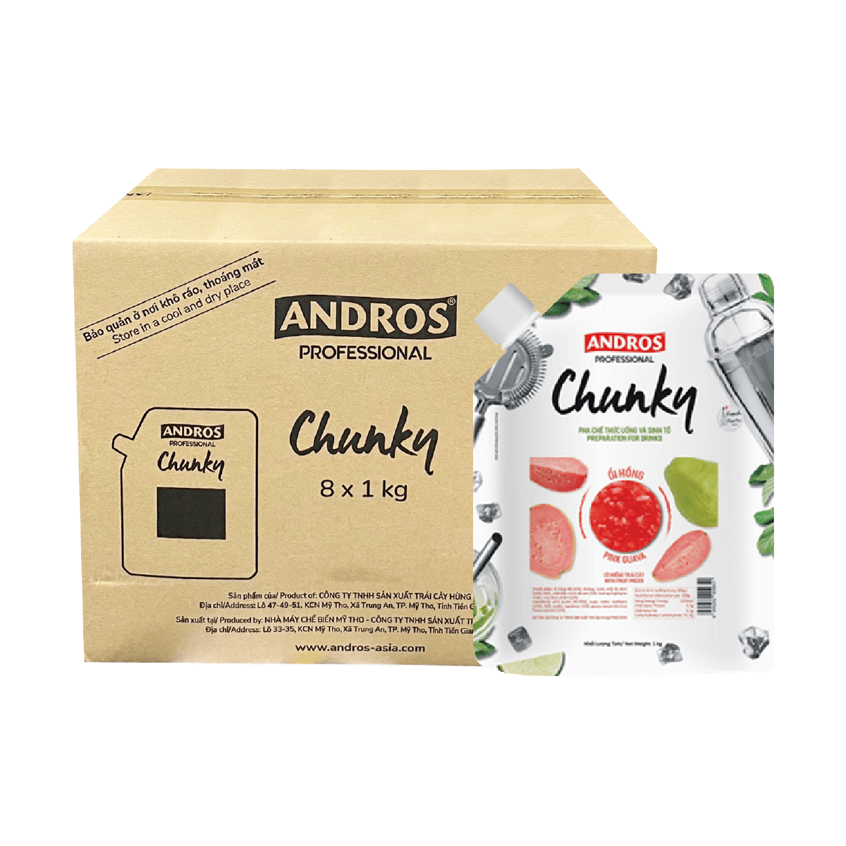 [Thùng] Mứt Andros Chunky Ổi Hồng Túi 1kg x 8 Gói