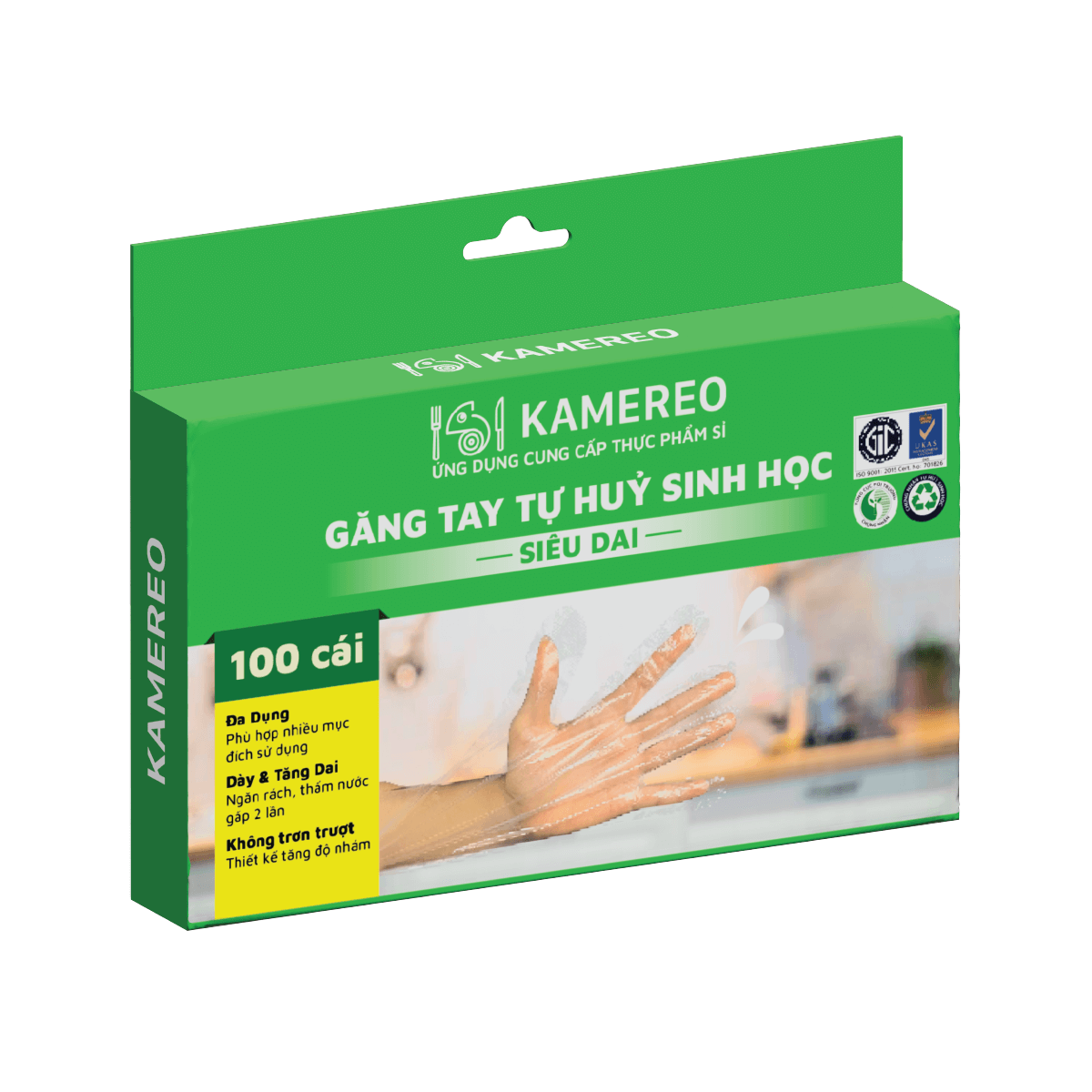 Găng Tay Tự Hủy Sinh Học Kamereo Size L Siêu Dai (100 Cái/ Hộp)