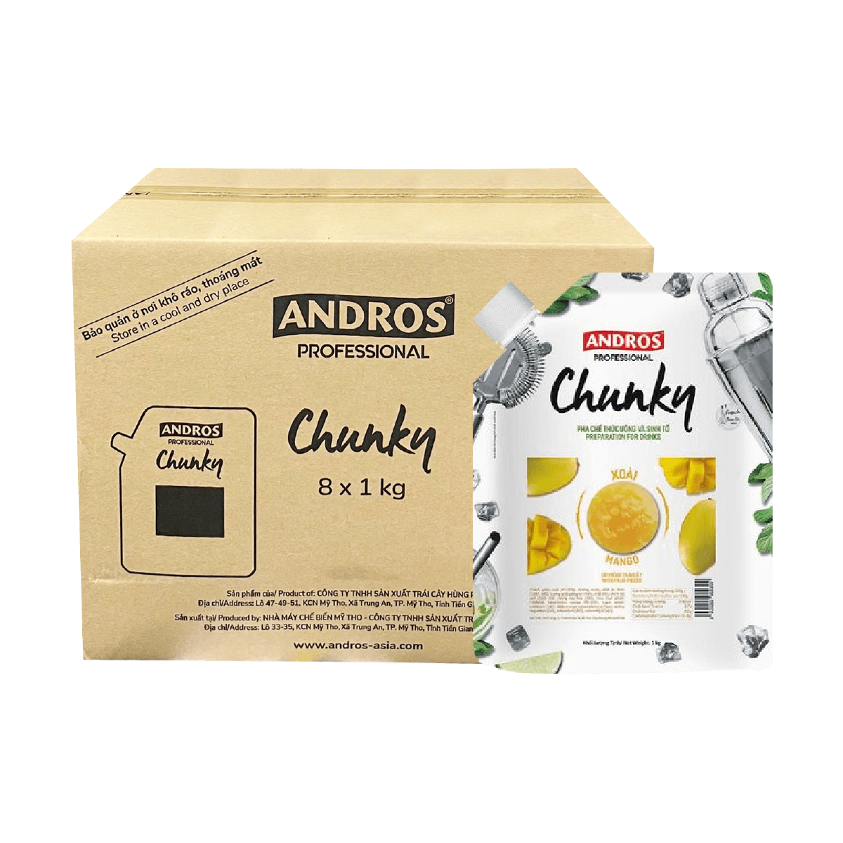[Thùng] Mứt Andros Chunky Xoài Túi 1kg x 8 Gói